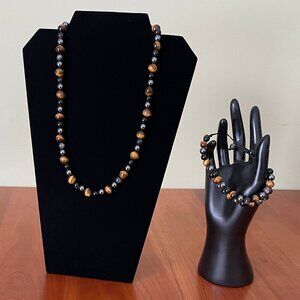 Gorgeous Natural Stone Bead Necklace and Bracelet Set (Gender-Neutral)